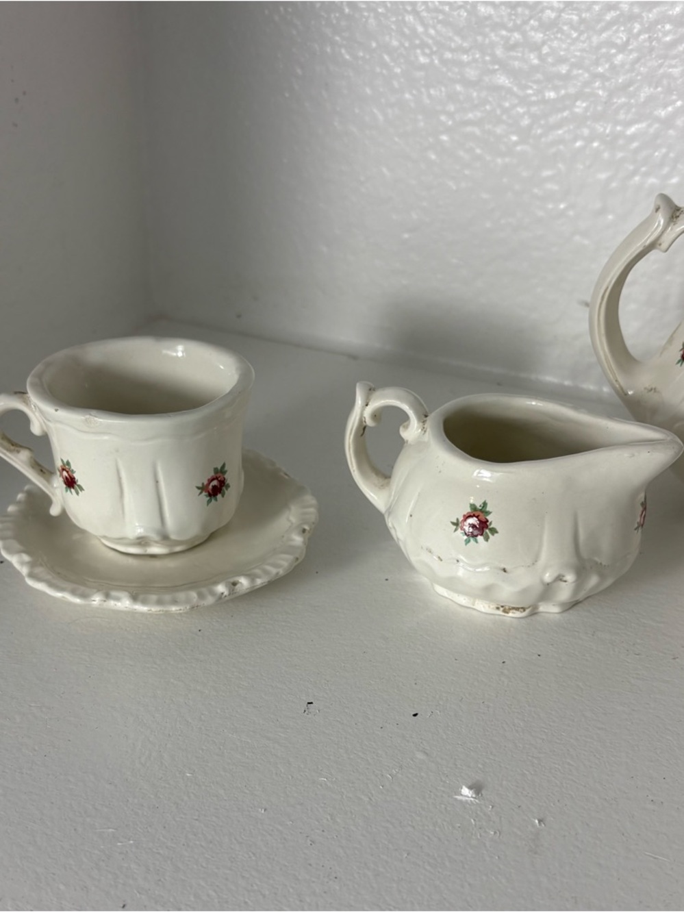 Vintage Child’s Porcelain Tea Set White Pink Floral - Picture 5 of 8